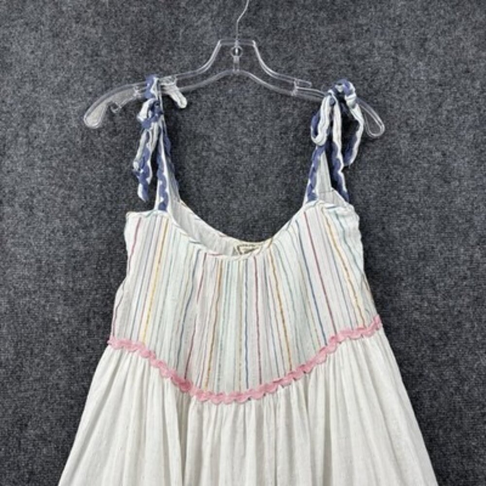 Z&L White Striped Boho Maxi Dress Womens Small Tie Straps Coquette Fairycore - Picture 2 of 11